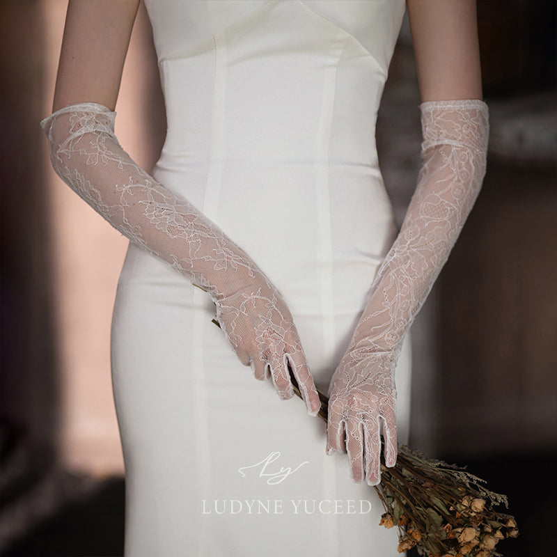 Elegant Fairy Sheer Long Lace Bridal Gloves Ludyne Yuceed Elegant Fairy Sheer Long Lace Bridal Gloves Ludyne Yuceed