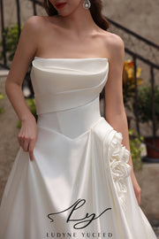 Vestido de novia de organza floral 3D sin tirantes con mangas desmontables