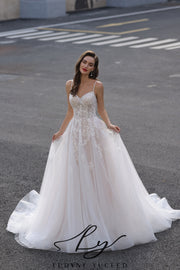 Vestido de novia de organza floral 3D sin tirantes con mangas desmontables