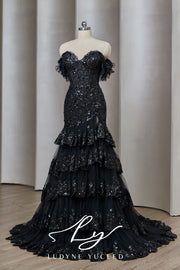 Vestido de novia de organza floral 3D sin tirantes con mangas desmontables