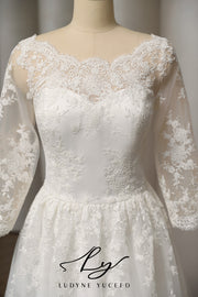 Vestido de novia de organza floral 3D sin tirantes con mangas desmontables