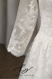 Vestido de novia de organza floral 3D sin tirantes con mangas desmontables