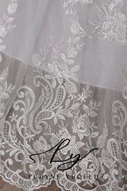 Vestido de novia de organza floral 3D sin tirantes con mangas desmontables