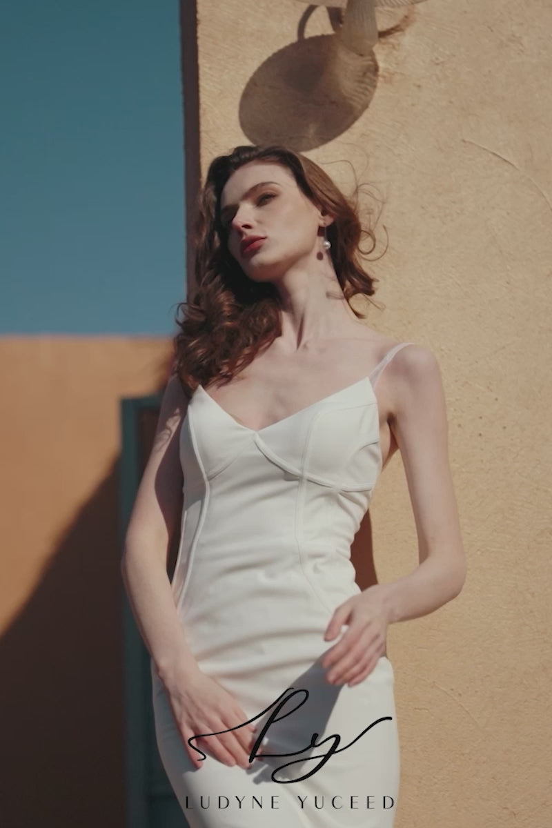 Crepe V-Neck Sexy Exposed Boning Spaghetti Straps Wedding