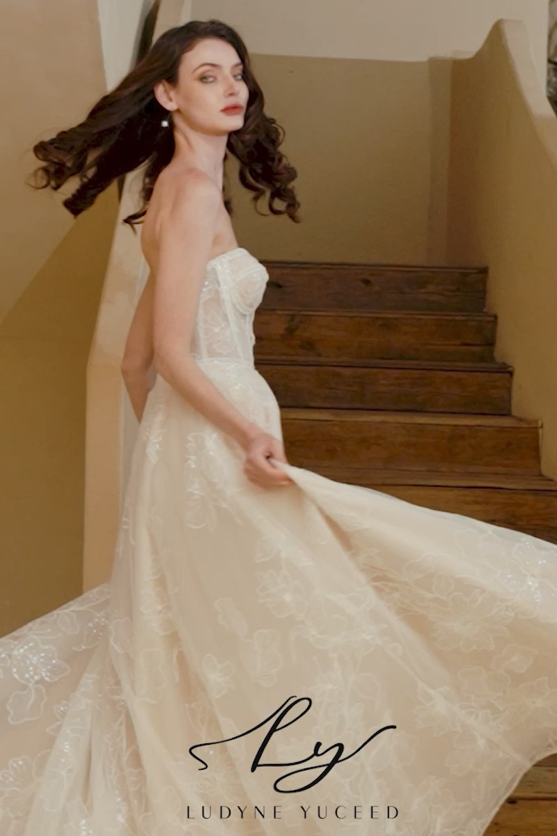 Enchanting A-Line Sweetheart Detachable Sleeves Wedding Dress Wholesale –  Ludyne Yuceed, image size:800x1200