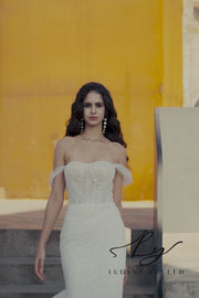 Vestido de novia de organza floral 3D sin tirantes con mangas desmontables