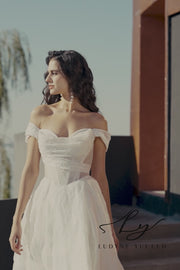 Vestido de novia de organza floral 3D sin tirantes con mangas desmontables