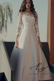 Vestido de novia de organza floral 3D sin tirantes con mangas desmontables