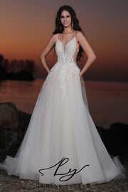 Vestido de novia de organza floral 3D sin tirantes con mangas desmontables