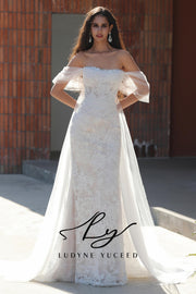 Vestido de novia de organza floral 3D sin tirantes con mangas desmontables