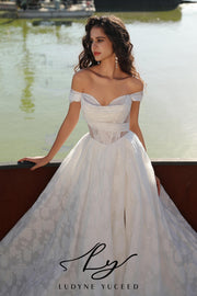 Vestido de novia de organza floral 3D sin tirantes con mangas desmontables