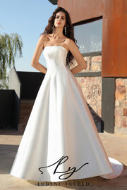 Vestido de novia de organza floral 3D sin tirantes con mangas desmontables