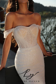 Vestido de novia de organza floral 3D sin tirantes con mangas desmontables