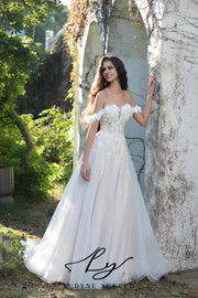 Vestido de novia de organza floral 3D sin tirantes con mangas desmontables