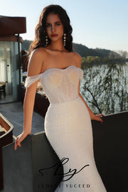 Vestido de novia de organza floral 3D sin tirantes con mangas desmontables