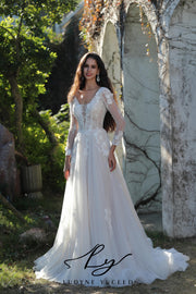 Vestido de novia de organza floral 3D sin tirantes con mangas desmontables