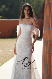 Vestido de novia de organza floral 3D sin tirantes con mangas desmontables