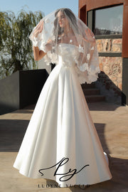 Vestido de novia de organza floral 3D sin tirantes con mangas desmontables