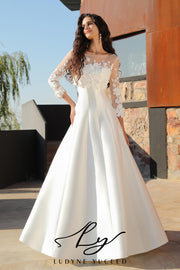 Vestido de novia de organza floral 3D sin tirantes con mangas desmontables