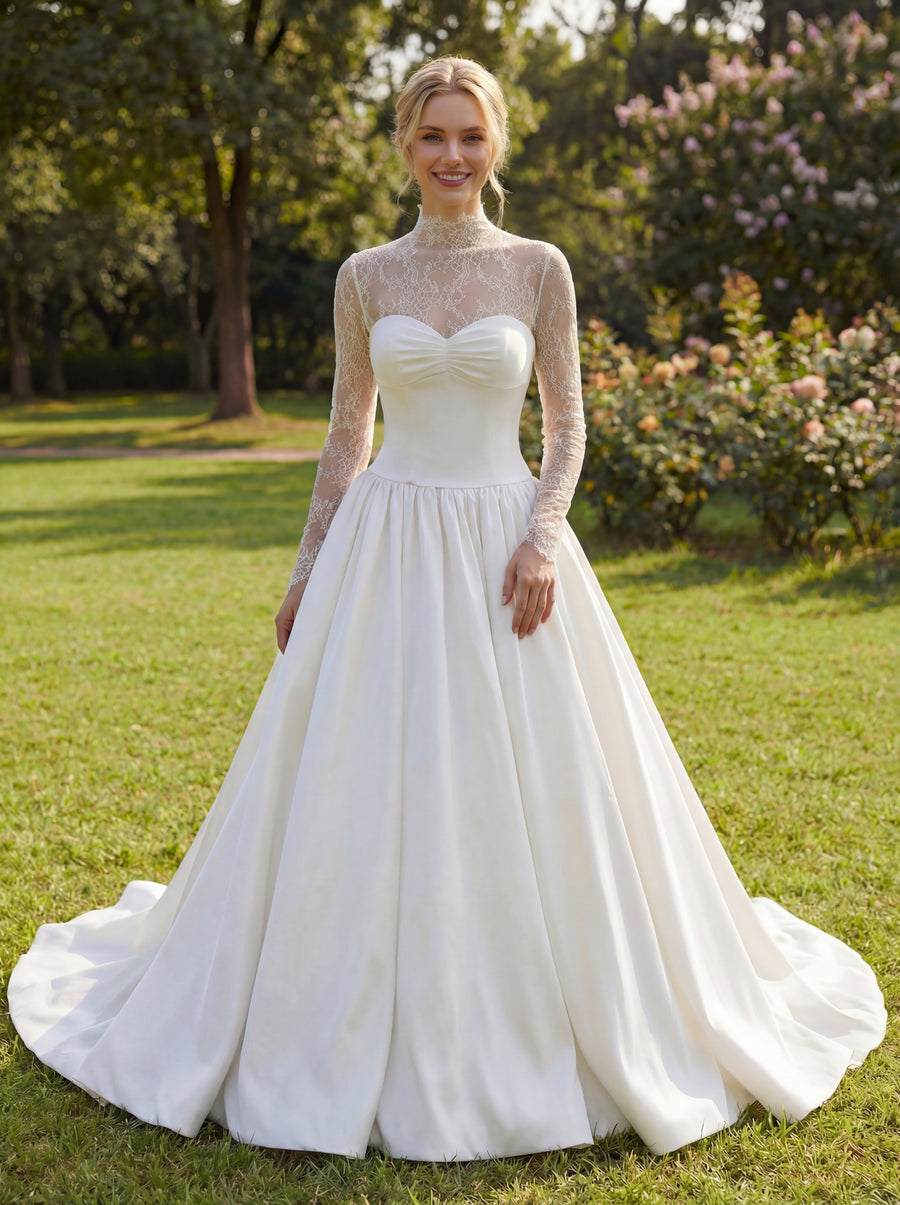 Vestido de novia de organza floral 3D sin tirantes con mangas desmontables