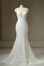 V-Neck Mermaid Sleeveless Crepe Court Train Wedding Dress