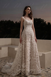 Glittering Allover Lace Square Neck Wedding Dress