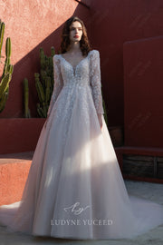 Classic Ballgown V Neck Detachable Long Sleeves Wedding Dress