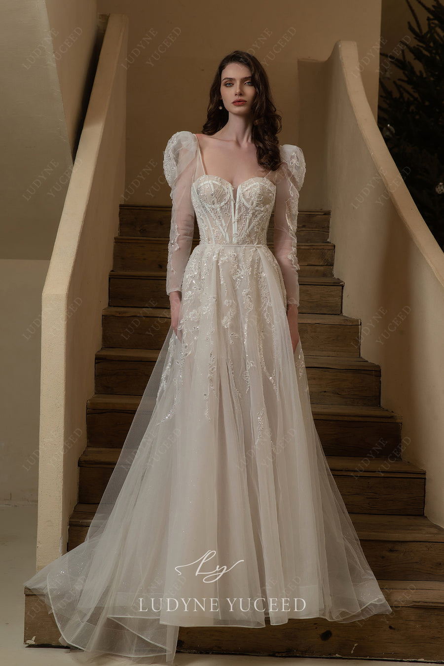 Modern Lace Romantic Wedding Dress With Overskirt.