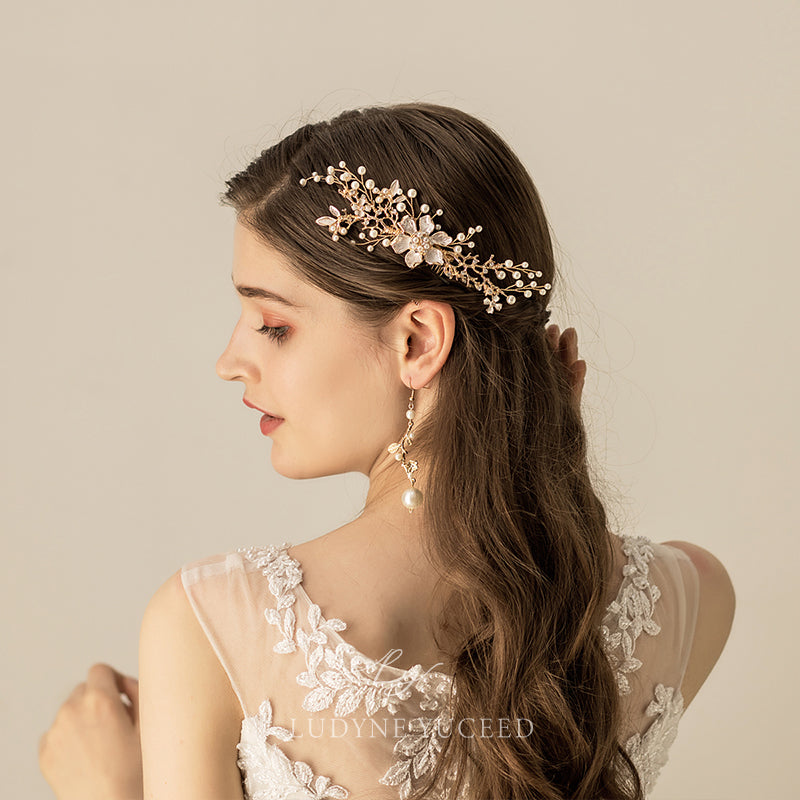 High-end Pearls Gold Flower Bridal Headpiece