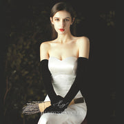 Hepburn Style Black Velvet Long Bridal Gloves