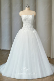 Straight Neck Sequined Tulle Princess Wedding Dress