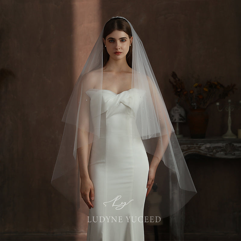 Diamond-Studded Double-Layer Bridal Veil