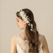 Delicate Flower Pearl Silver Leaf Bridal Headpiece