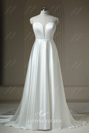 Sweetheart Plunging Neck Satin Sleeveless Court Train Wedding Dress