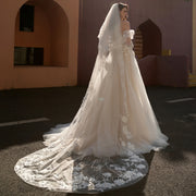 Two-Tiered Layer With 3d Lace Flower Detail Veil