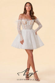Abito da sposa a-line senza spalline in organza floreale 3D con maniche staccabili