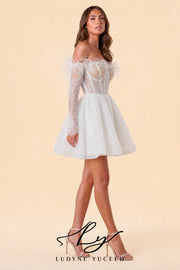Abito da sposa a-line senza spalline in organza floreale 3D con maniche staccabili
