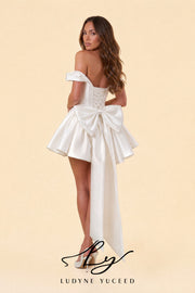 Abito da sposa a-line senza spalline in organza floreale 3D con maniche staccabili