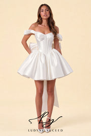 Abito da sposa a-line senza spalline in organza floreale 3D con maniche staccabili