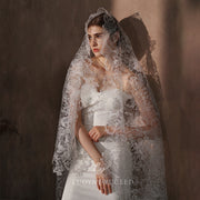 Gorgeous Single Layer Ivory Lace Bridal Veil