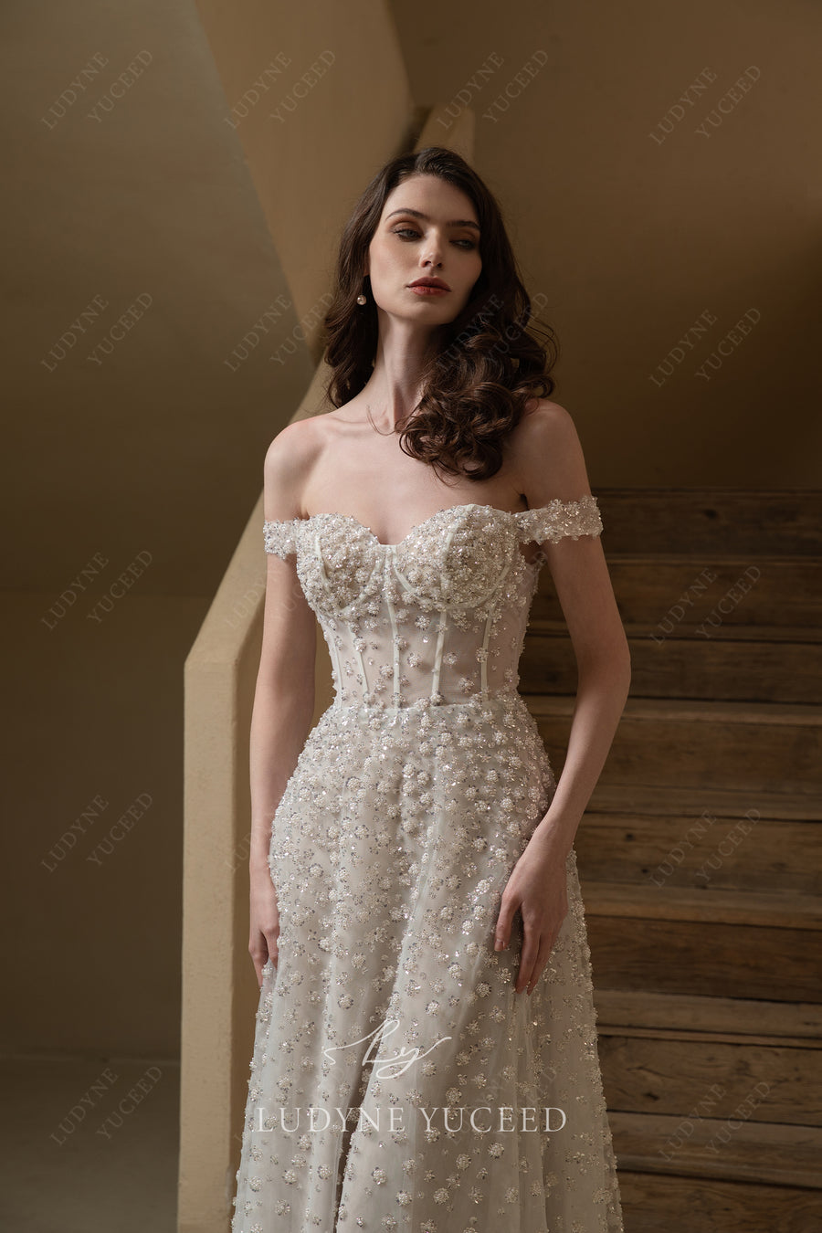 Luxurious Off The Shoulder Beaded Wedding Dress