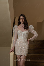 Modern Lace Romantic Wedding Dress With Overskirt.