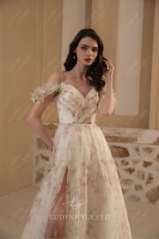 Floral Plunging V-Neckline Wedding Dress