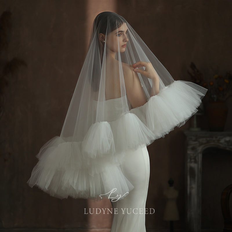 Two-Tier Handmade Ruffle Tulle Wedding Veil