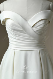 Sweetheart A Line Pleated Sleeveless A Line Court Train Wedding Dress