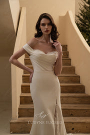 In Stock|Crepe Fit and Flare Gown with Embellished Sweetheart Neckline