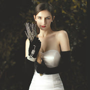 Hepburn Style Black Velvet Long Bridal Gloves