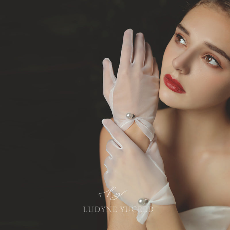 Elegant Satin Pearl Bridal Gloves