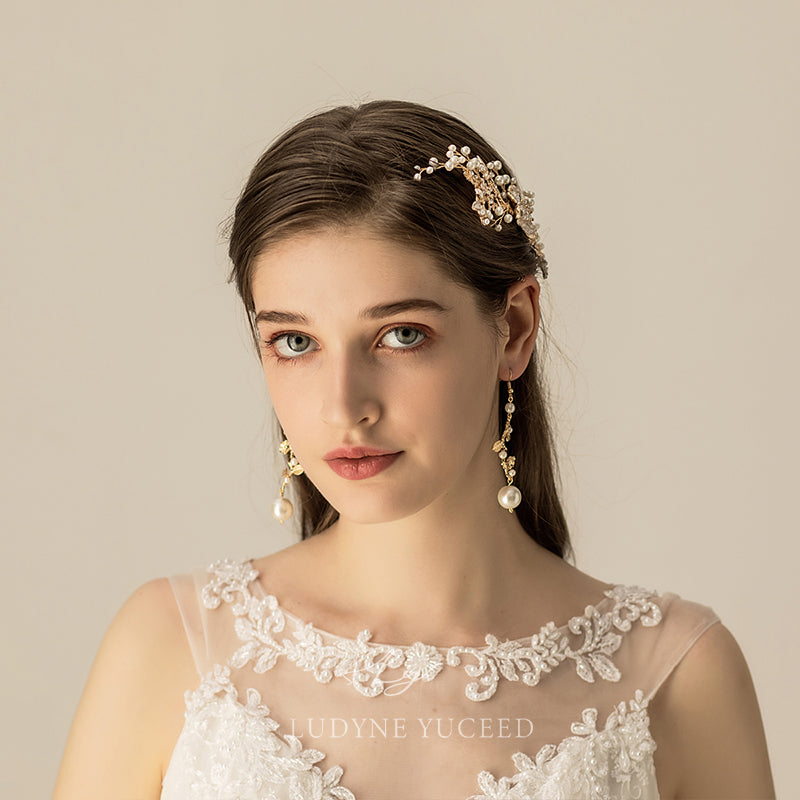 High-end Pearls Gold Flower Bridal Headpiece