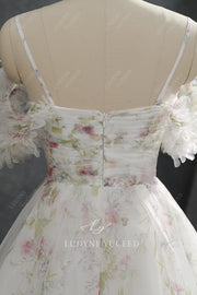 Floral Plunging V-Neckline Wedding Dress